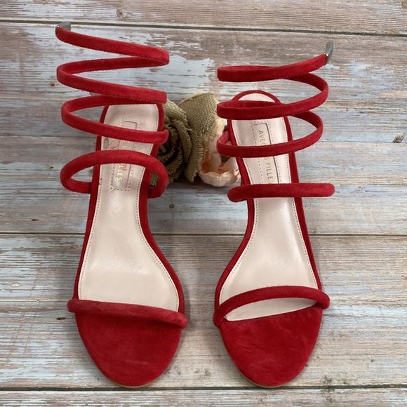 AVEC LES FILLES Joia Red Kid Suede Ankle Wrap Sandal 6M - Picture 2 of 14